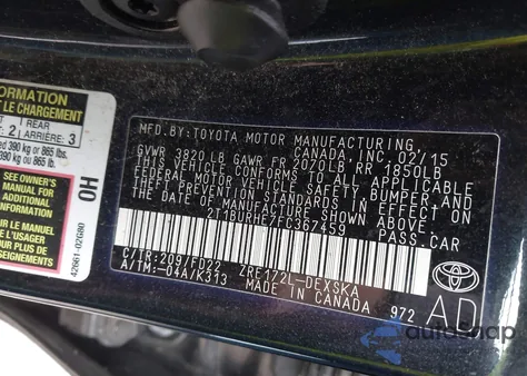 2015 Toyota Corolla S Plus z USA, uszkodzony, nr VIN 2T1BURHE7FC367459